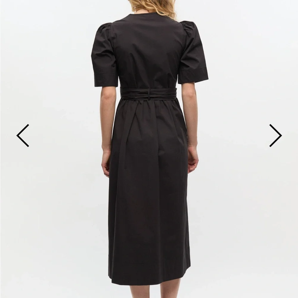 Ganni black Stretch Cotton Tie Strap Midi Dress- size 40 - Picture 3 of 8